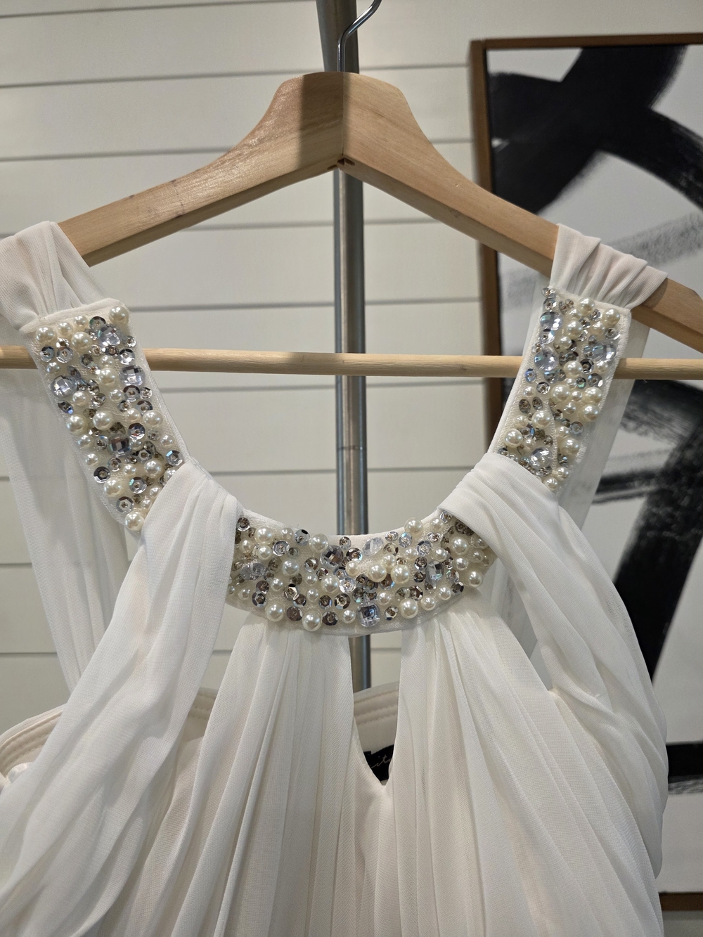 Ivory Beaded Halter Evening Gown - Picture 5 of 8